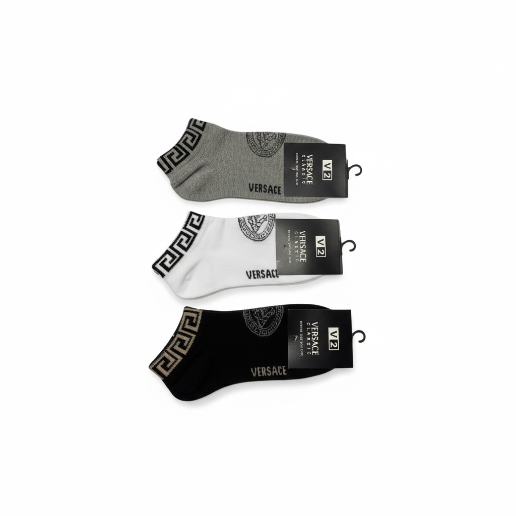 Versace-Inspired Ankle Socks 3-Pack 🖤🤍 Timeless Luxury & Comfort
