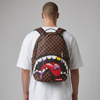 🔥 Sprayground Checkered Crazy Mouth Backpack – Street Icon Edition 🔥