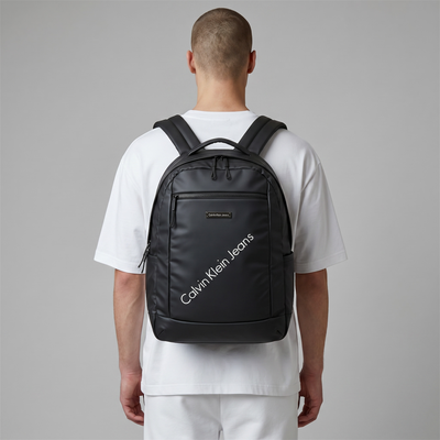 Calvin Klein Jeans Black Diagonal Logo Backpack 🖤🎒 | Modern Everyday Travel & Laptop Bag