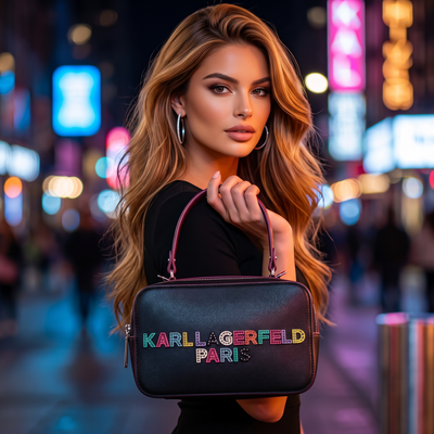 Karl Lagerfeld Paris Black Handbag – Colorful Logo Design
