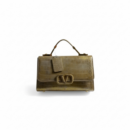 Valentino Garavani Croc-Embossed Golden Bronze VLogo Bag 🐊✨