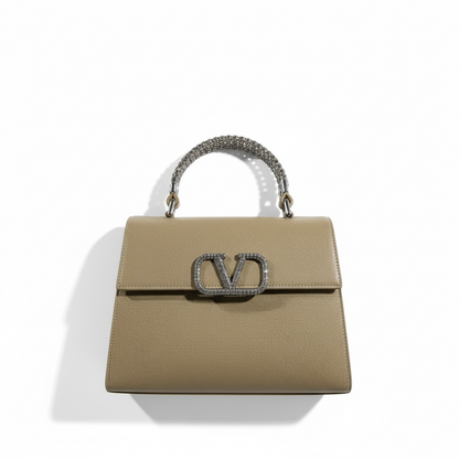 Valentino Garavani Taupe VLogo Crystal Handle Bag ✨🤎