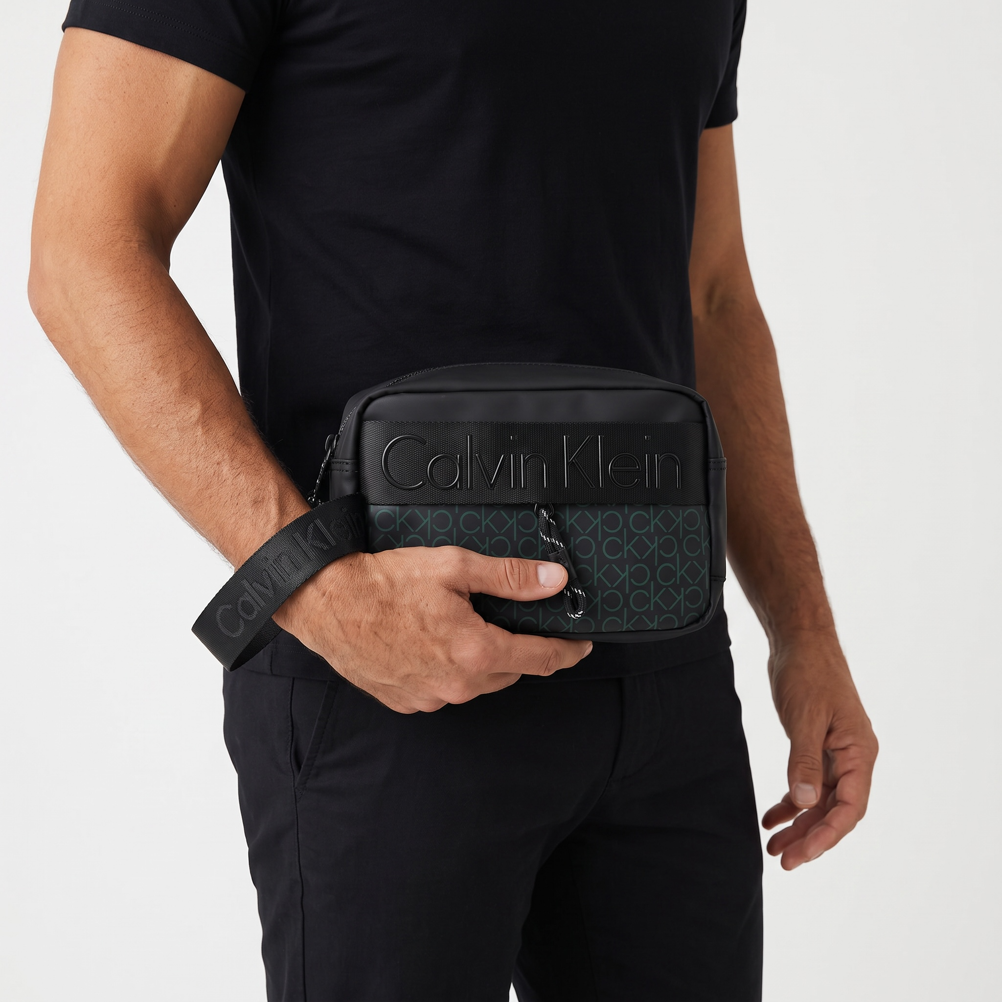 Calvin Klein Monogram Travel Pouch – All Black and green Edition 🖤🔥