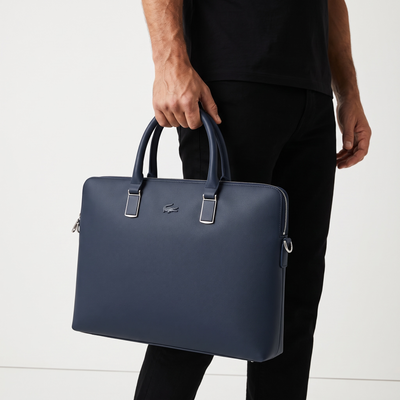 LACOSTE Classic Leather Briefcase 💼🔵 | Minimal Executive Edition