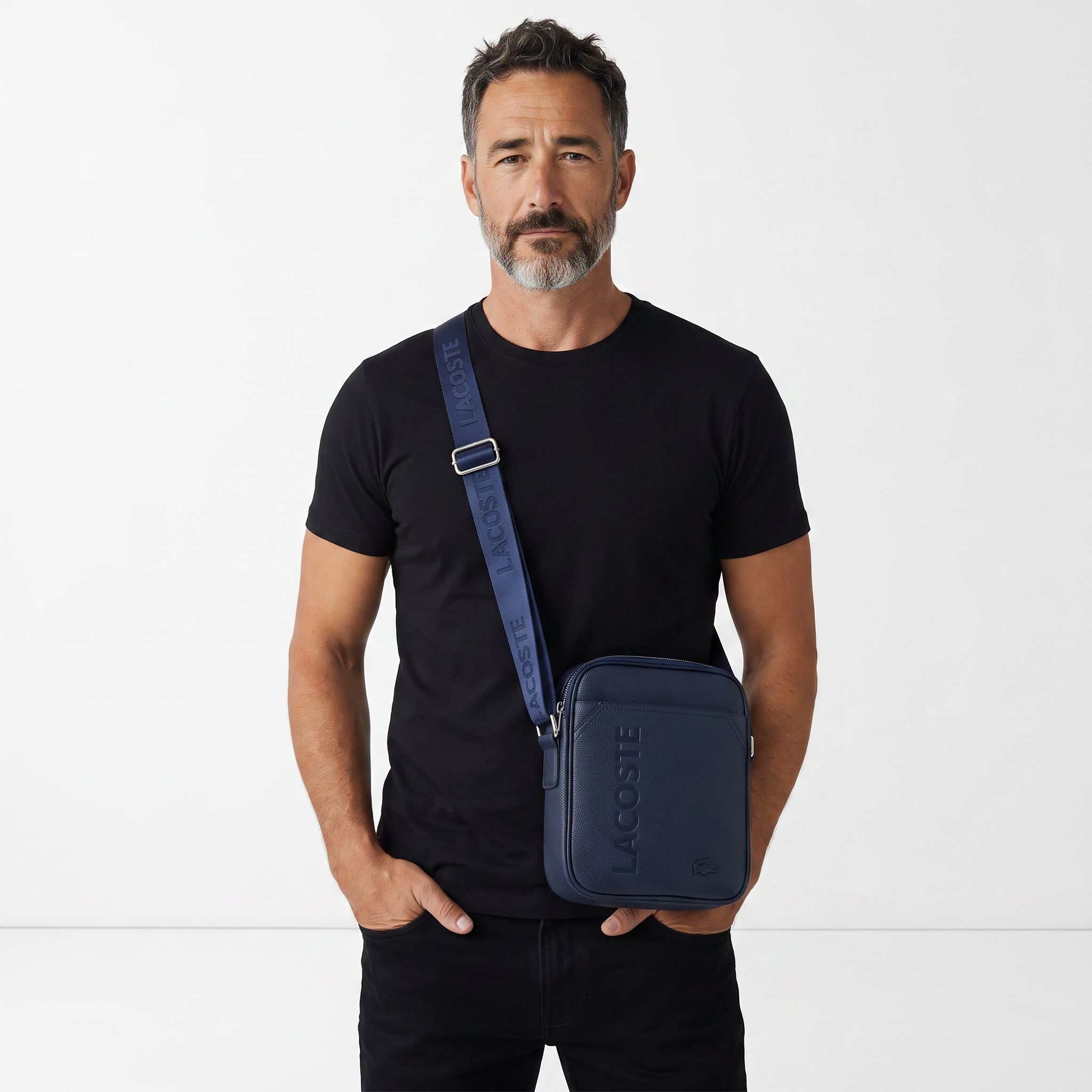 Lacoste Signature Navy Crossbody Bag 🐊💙 Premium Everyday Messenger