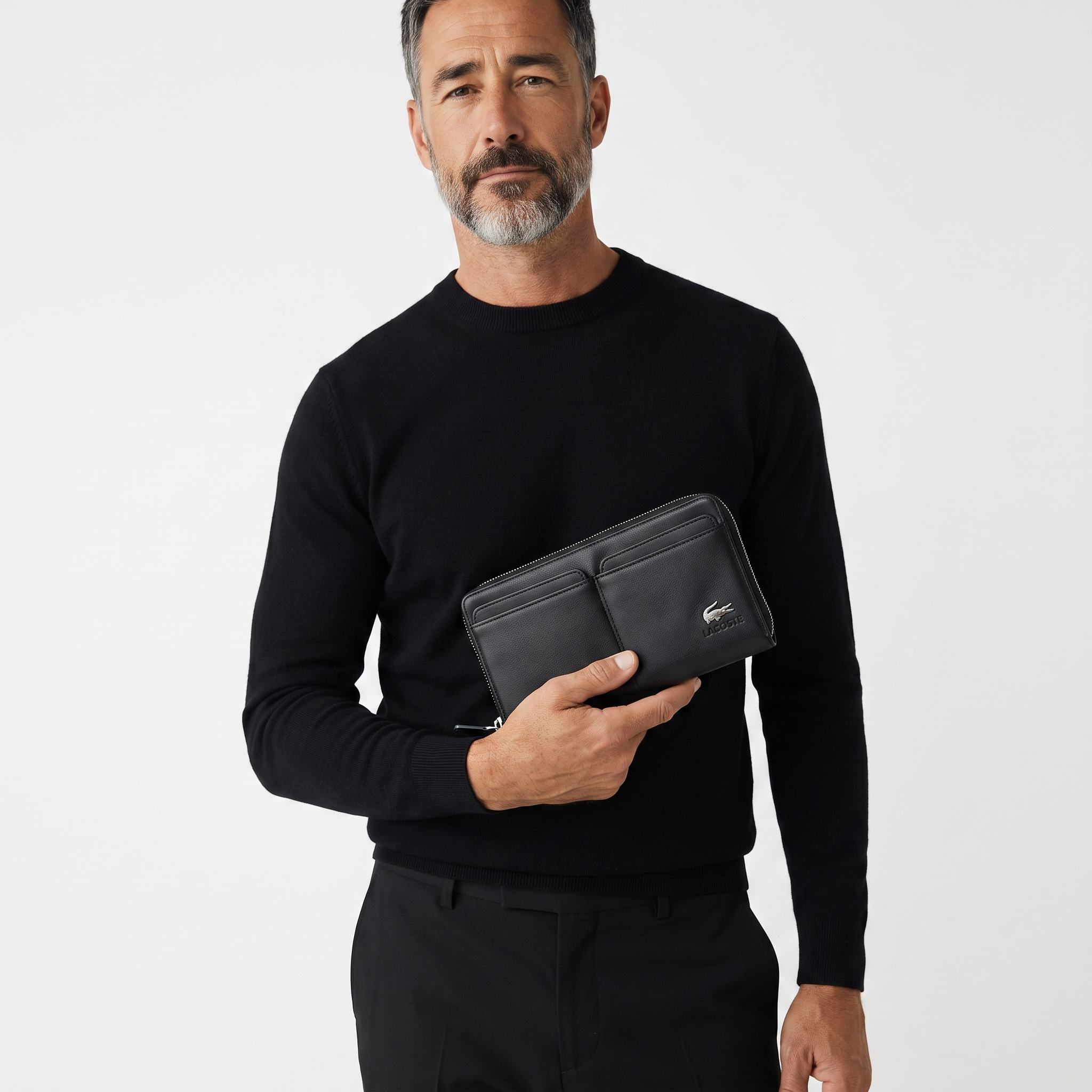 Lacoste Executive Black Leather Organizer Wallet 🐊🖤 Premium Zip Clutch