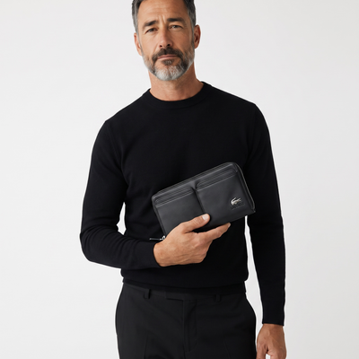 Lacoste Executive Black Leather Organizer Wallet 🐊🖤 Premium Zip Clutch