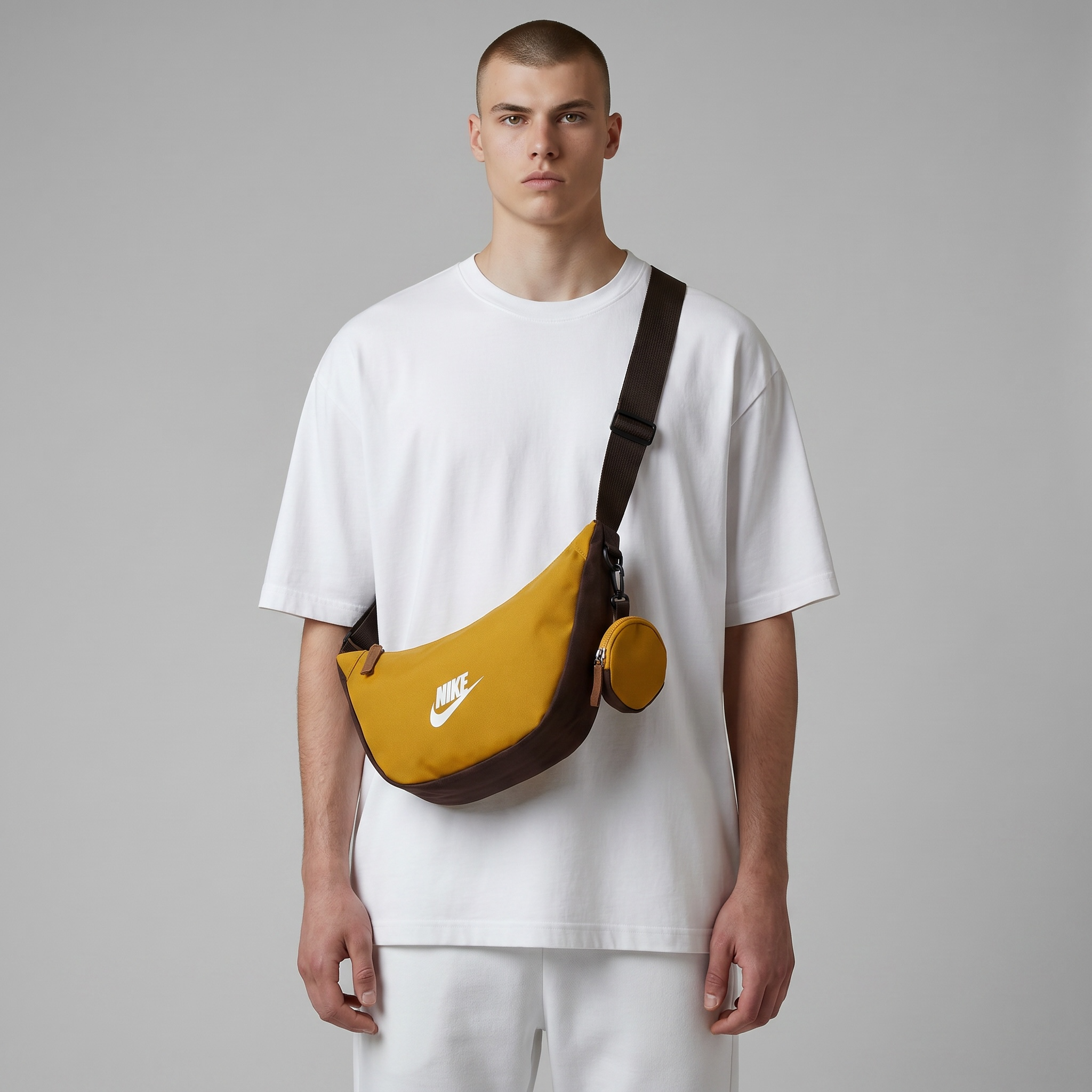🔥 Nike Mustard Crossbody Sling Bag with Mini Pouch – Sporty Street Style