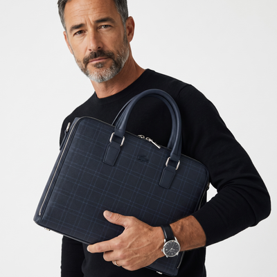 LACOSTE Embossed Leather Briefcase 💼🖤 | Statement Business Edition