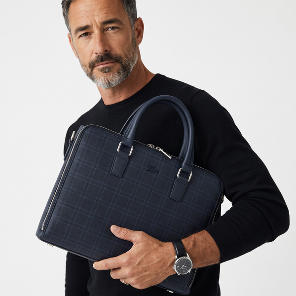 LACOSTE Embossed Leather Briefcase 💼🖤 | Statement Business Edition