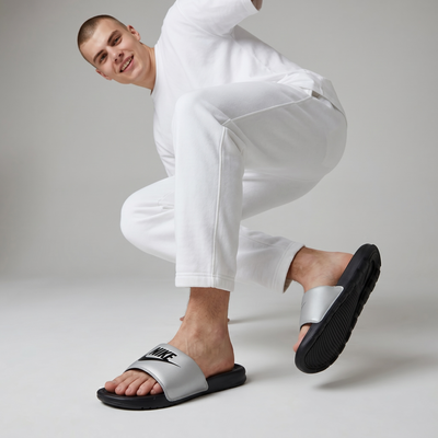 NIKE Comfort Slides – Grey & Black Edition 🖤⚡