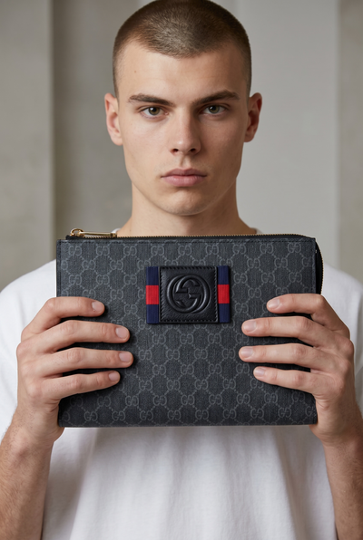 Gucci Black GG Supreme Web Logo Clutch 🖤✨🔴🔵💼🔥