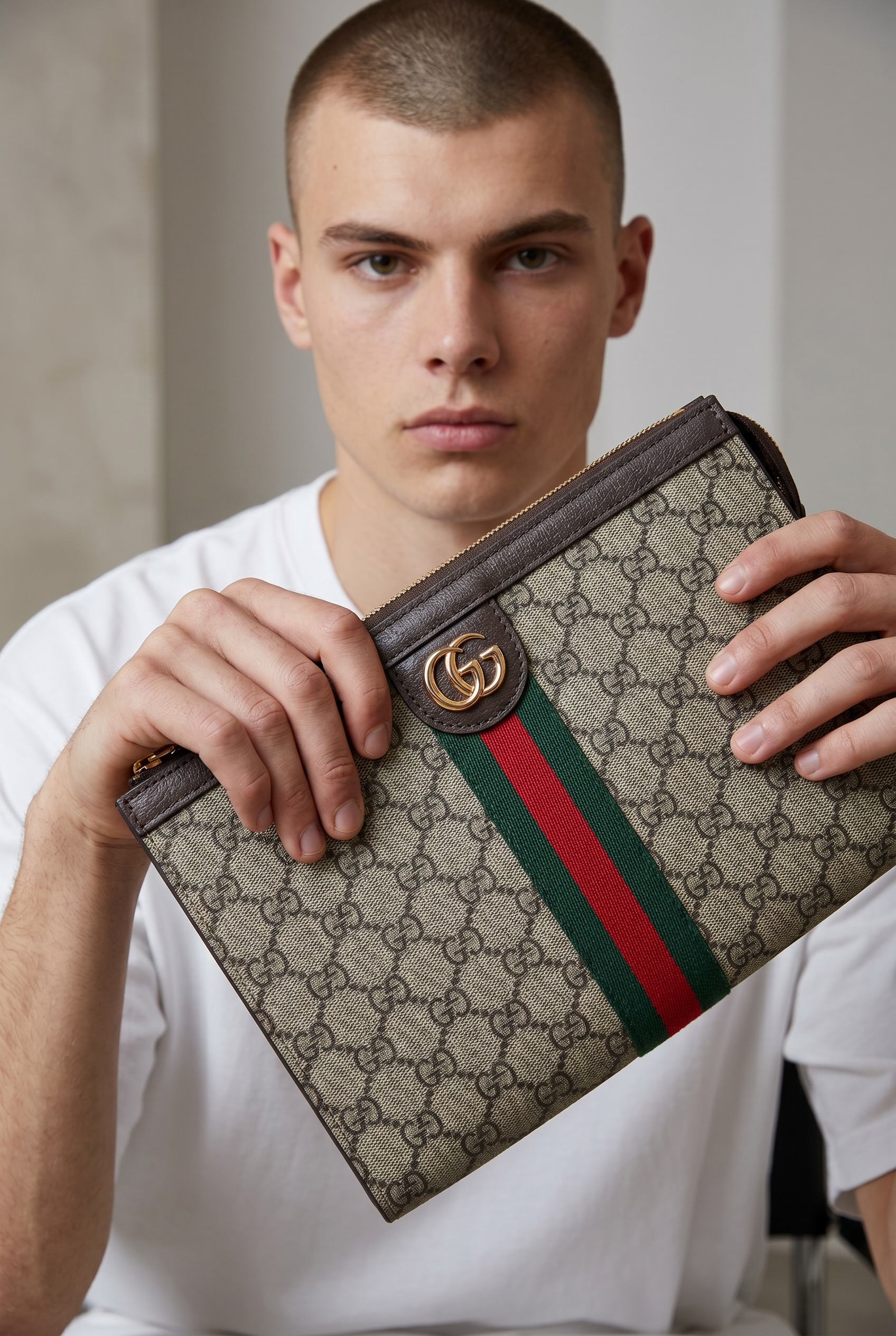 Gucci GG Supreme Web Stripe Document Clutch 🤎💚❤️✨