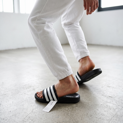 ⚫ Adidas Slides – Black & White Stripes Edition 🤍🔥