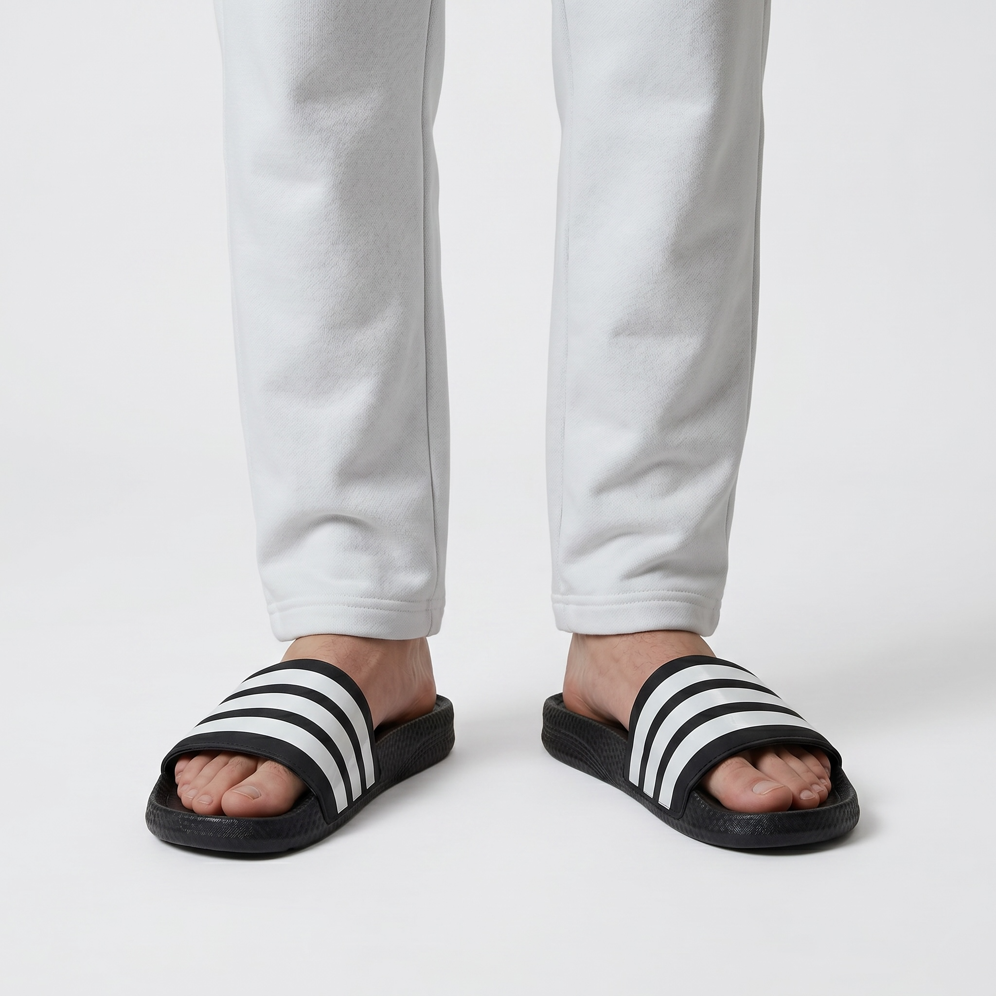 ⚫ Adidas Slides – Black & White Stripes Edition 🤍🔥