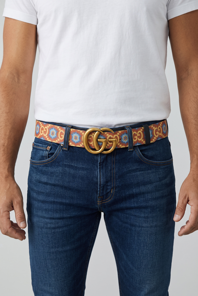 Gucci Vintage Pattern Belt  🧡 | Antique Gold Double G Buckle 🌿✨