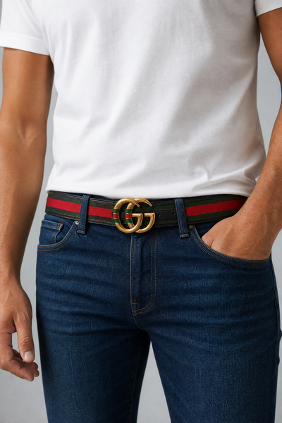 🖤 Gucci Style Belt – Green & Red Stripe | Gold “GG” Logo Buckle 💚❤️✨| Premium Fashion Statement 👌