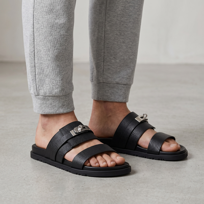 Hermès Black Luxury Slide Sandals – Premium Designer Summer Slippers 🖤✨