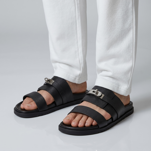 Hermès Black Luxury Slide Sandals – Premium Designer Summer Slippers 🖤✨