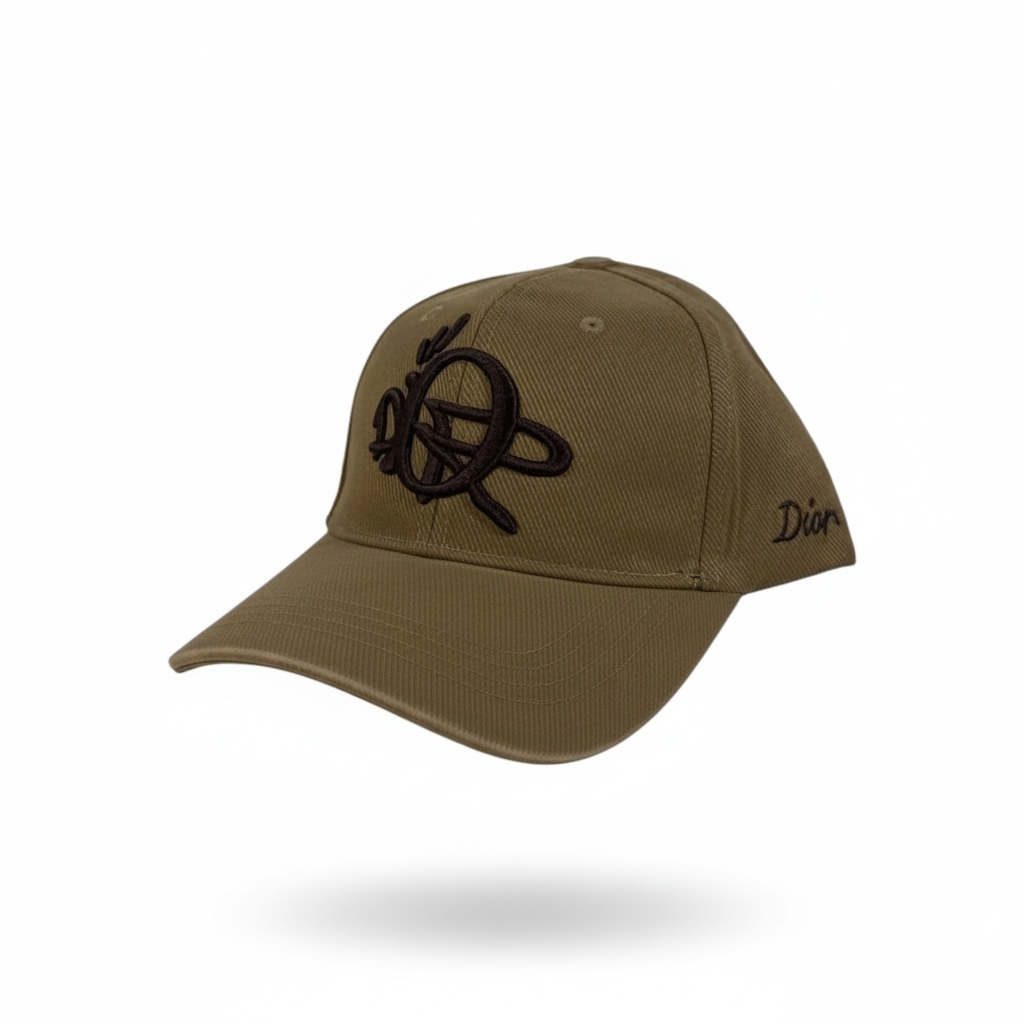 🧢 Dior Embroidered Logo Cap – Khaki Luxury Street Edition