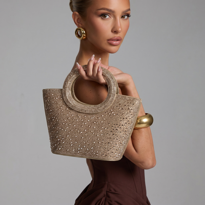 Champagne Crystal Halo Tote ✨🥂 | Luxury Rhinestone Statement Handbag