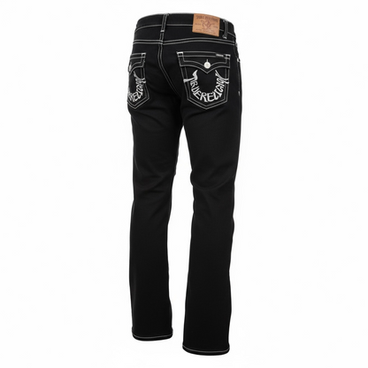 🧵 True Religion Black Contrast Stitch Jeans – Iconic Detail, Bold Attitude 🔥