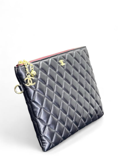 Chanel Quilted Black Lambskin Pouch with Gold-Tone CC Logo