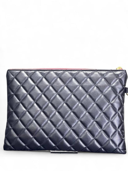 Chanel Quilted Black Lambskin Pouch with Gold-Tone CC Logo