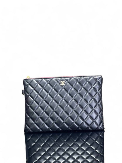 Chanel Quilted Black Lambskin Pouch with Gold-Tone CC Logo