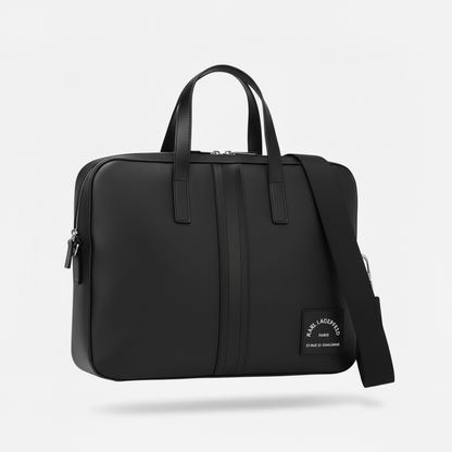 Karl Lagerfeld Black Leather Laptop Bag – Minimal Stripe Briefcase 💻🖤