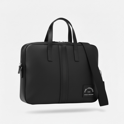 Karl Lagerfeld Black Leather Laptop Bag – Minimal Stripe Briefcase 💻🖤