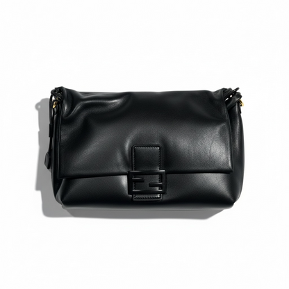 Fendi Leather Baguette Shoulder Bag – Classic Black 🖤✨