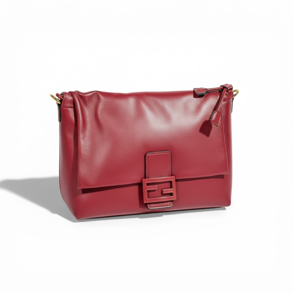 Fendi Leather Baguette Shoulder Bag – Burgundy Red ❤️✨