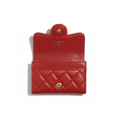 Chanel Quilted Leather Compact Wallet – Red with Gold CC Logo