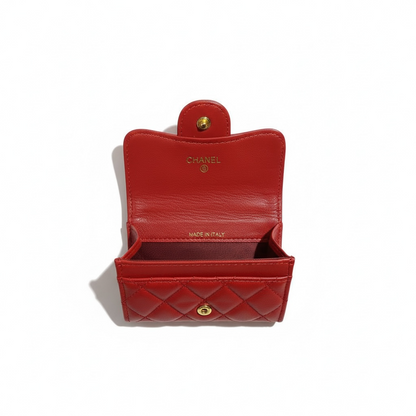 Chanel Quilted Leather Compact Wallet – Red with Gold CC Logo