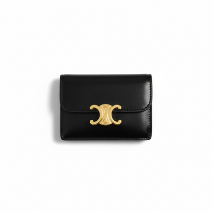 Celine Triomphe Black Leather Compact Wallet 🖤✨