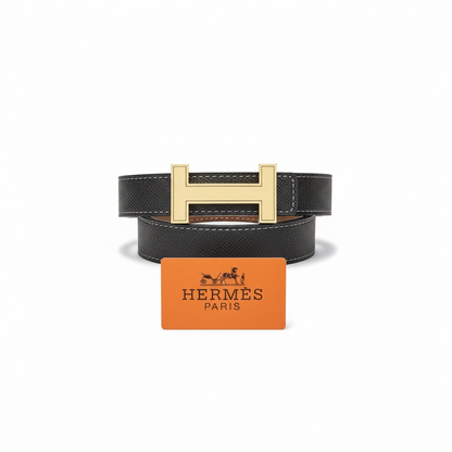 Hermès Black Leather Belt with Gold H Buckle 🖤✨