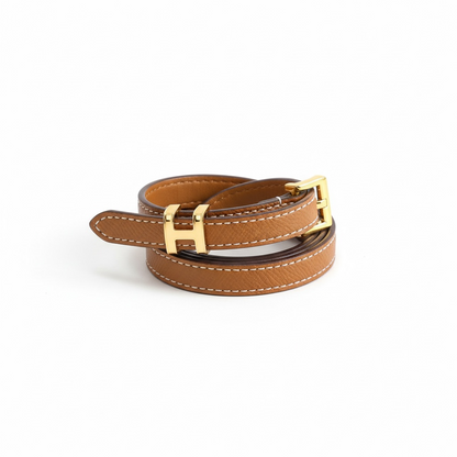 Hermès Double Tour Leather belt – Brown with Gold H Buckle 🤎✨ 95cm