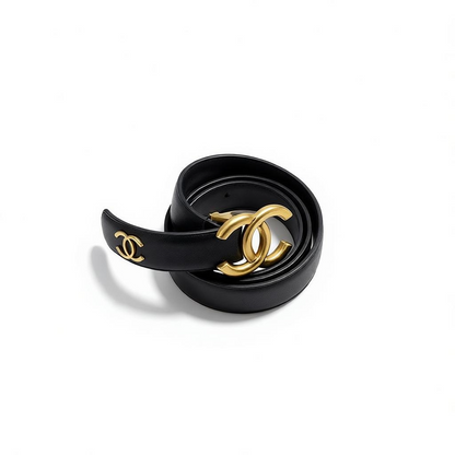 Chanel Black Leather Belt with Gold CC Logo 🖤✨115cm