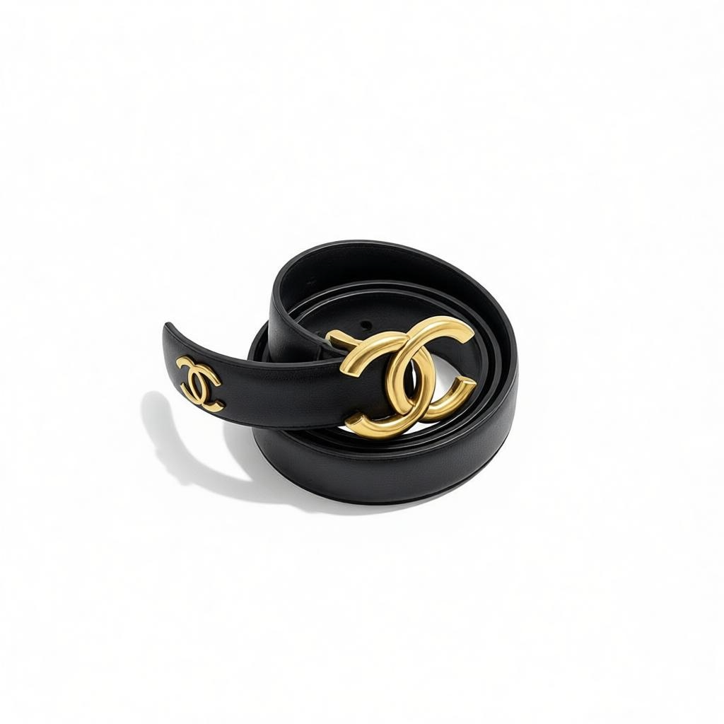 Chanel Black Leather Belt with Gold CC Logo 🖤✨115cm