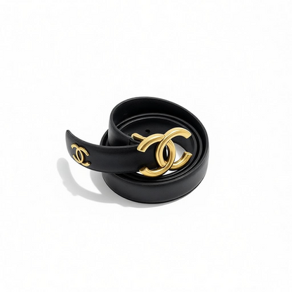 Chanel Black Leather Belt with Gold CC Logo 🖤✨115cm