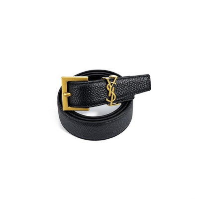 Saint Laurent Black Leather Belt with Gold YSL Logo 🖤✨ 115 cm