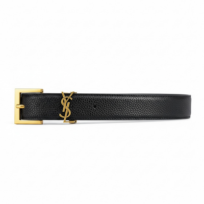 Saint Laurent Black Leather Belt with Gold YSL Logo 🖤✨ 115 cm
