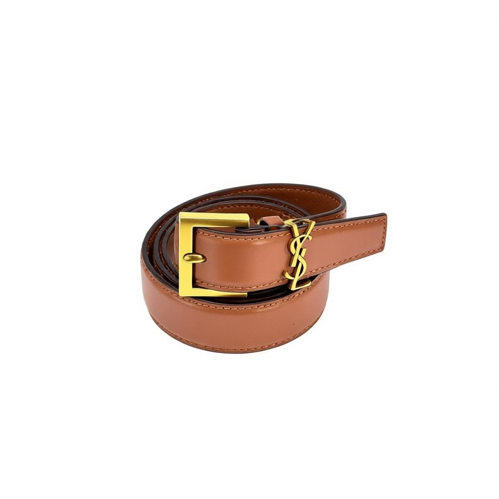 Saint Laurent Brown Leather Belt with Gold YSL Logo – Full Set 🤎✨
