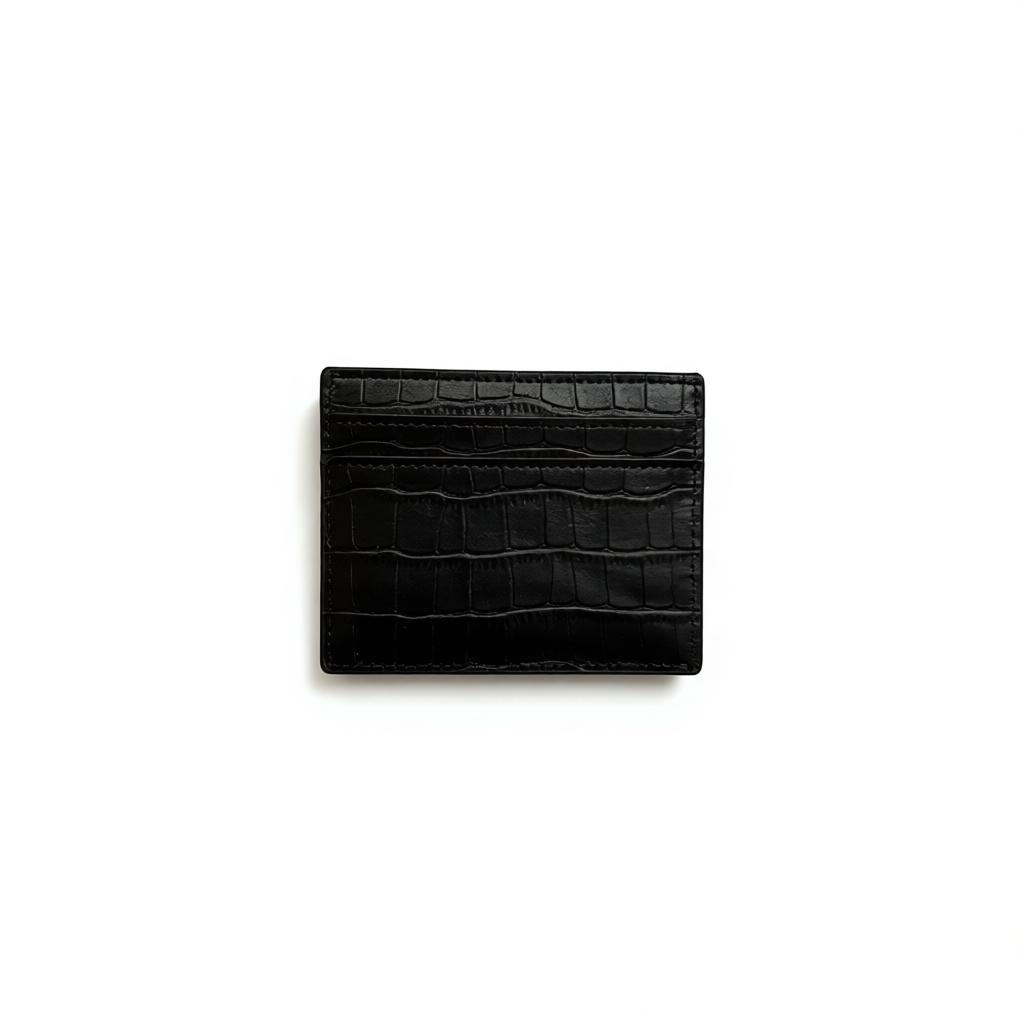 Saint Laurent Black Croc-Embossed Card Holder with Gold YSL Logo 🖤✨