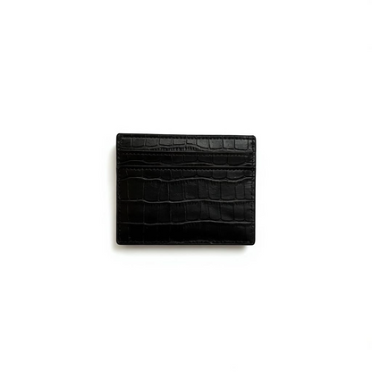 Saint Laurent Black Croc-Embossed Card Holder with Gold YSL Logo 🖤✨