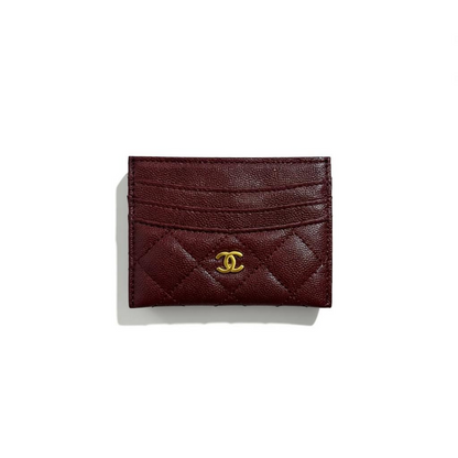 Chanel Burgundy Quilted Card Holder with Gold CC Logo 🍷✨