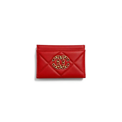 Chanel Red Quilted Card Holder with Gold Chain CC Logo ❤️✨
