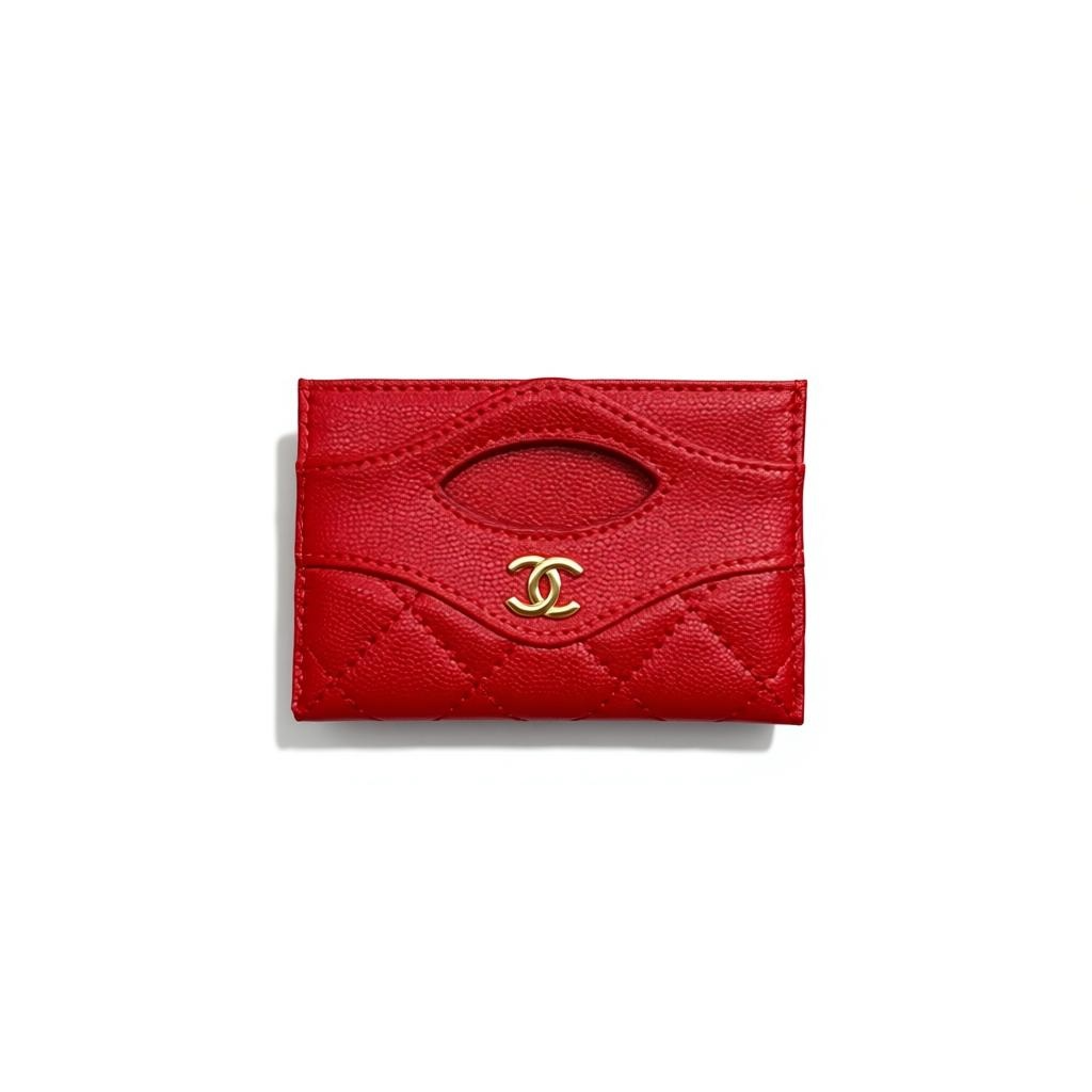 Chanel Red Quilted Card Holder with Gold CC Logo ❤️✨
