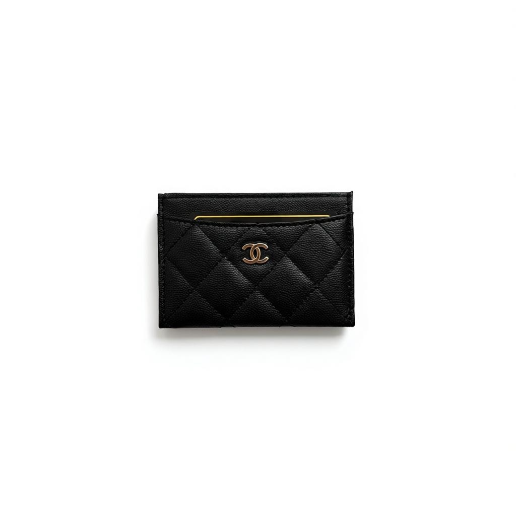 Chanel Black Quilted Card Holder with Gold CC Logo 🖤✨